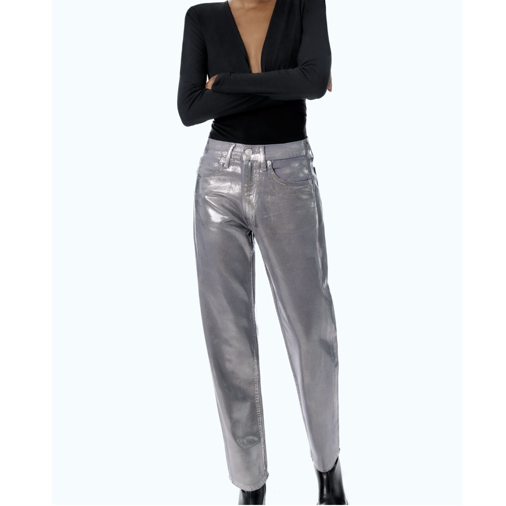 Zara TRF STRAIGHT WAXED JEANS